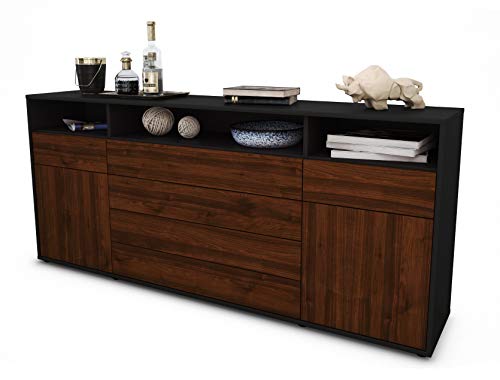 Stil.Zeit Sideboard Evelina - Korpus anthrazit matt - Front Holz-Design Walnuss (180x79x35cm) Push-to-Open Technik & Leichtlaufschienen von Stil.Zeit