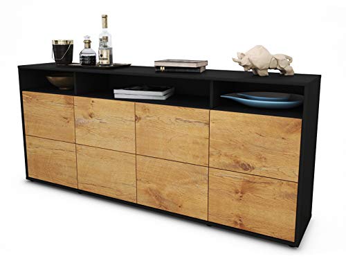 Stil.Zeit Sideboard Evita - Korpus anthrazit matt - Front Holz-Design Eiche (180x79x35cm) Push-to-Open Technik von Stil.Zeit