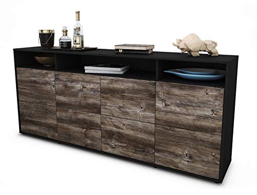 Stil.Zeit Sideboard Evita - Korpus anthrazit matt - Front Holz-Design Treibholz (180x79x35cm) Push-to-Open Technik von Stil.Zeit