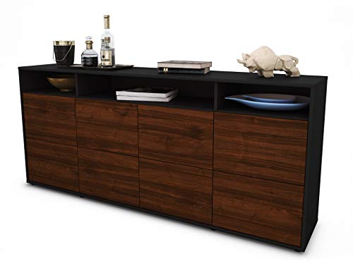 Stil.Zeit Sideboard Evita - Korpus anthrazit matt - Front Holz-Design Walnuss (180x79x35cm) Push-to-Open Technik von Stil.Zeit