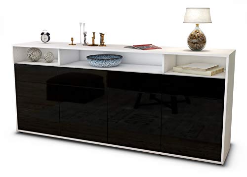 Stil.Zeit Sideboard Ezia - Korpus Weiss matt - Front Hochglanz Schwarz (180x79x35cm) Push-to-Open Technik & Leichtlaufschienen von Stil.Zeit