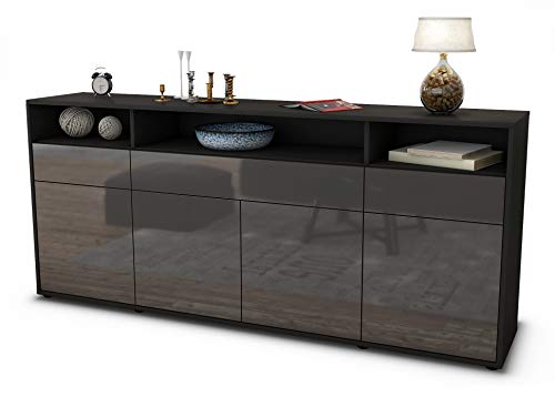 Stil.Zeit Sideboard Ezia, Korpus anthrazit matt, Front Hochglanz Graphit (180x79x35cm) Push-to-Open Technik & Leichtlaufschienen von Stil.Zeit