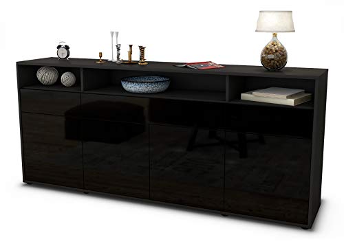 Stil.Zeit Sideboard Ezia - Korpus anthrazit matt - Front Hochglanz Schwarz (180x79x35cm) Push-to-Open Technik & Leichtlaufschienen von Stil.Zeit