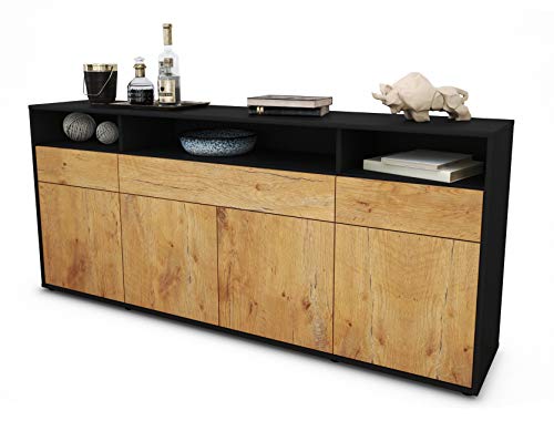 Stil.Zeit Sideboard Ezia - Korpus anthrazit matt - Front Holz-Design Eiche (180x79x35cm) Push-to-Open Technik & Leichtlaufschienen von Stil.Zeit