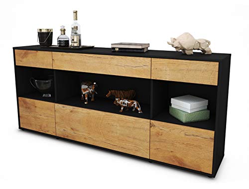 Stil.Zeit Sideboard Fabiana - Korpus anthrazit matt - Front Holz-Design Eiche (180x79x35cm) Push-to-Open Technik & Leichtlaufschienen von Stil.Zeit