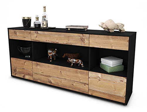 Stil.Zeit Sideboard Fabiana - Korpus anthrazit matt - Front Holz-Design Pinie (180x79x35cm) Push-to-Open Technik & Leichtlaufschienen von Stil.Zeit