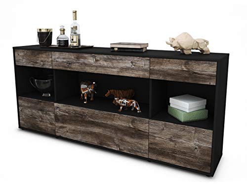 Stil.Zeit Sideboard Fabiana, Korpus anthrazit matt, Front Holz-Design Treibholz (180x79x35cm) Push-to-Open Technik & Leichtlaufschienen von Stil.Zeit