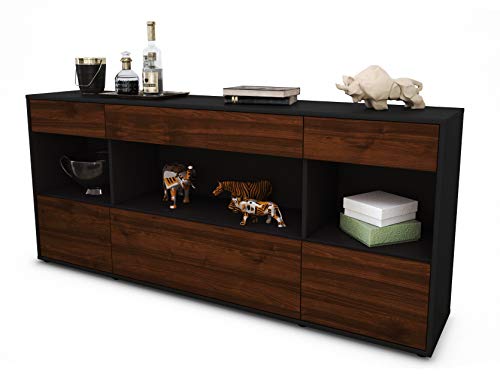 Stil.Zeit Sideboard Fabiana - Korpus anthrazit matt - Front Holz-Design Walnuss (180x79x35cm) Push-to-Open Technik & Leichtlaufschienen von Stil.Zeit