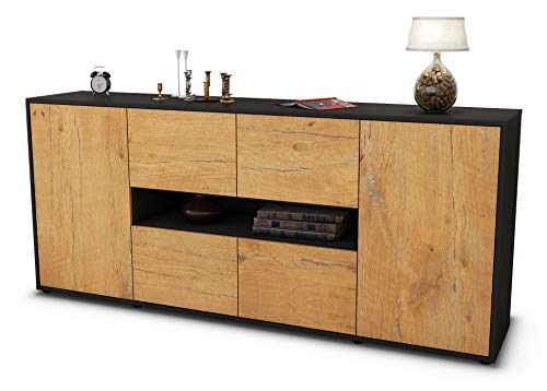 Stil.Zeit Sideboard Farina, Korpus anthrazit matt, Front Holz-Design Eiche (180x79x35cm) Push-to-Open Technik von Stil.Zeit