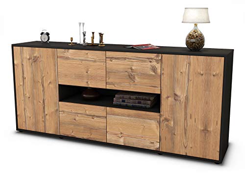 Stil.Zeit Sideboard Farina, Korpus anthrazit matt, Front Holz-Design Pinie (180x79x35cm) Push-to-Open Technik von Stil.Zeit