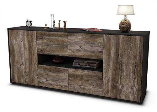 Stil.Zeit Sideboard Farina - Korpus anthrazit matt - Front Holz-Design Treibholz (180x79x35cm) Push-to-Open Technik von Stil.Zeit