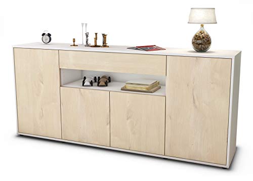 Stil.Zeit Sideboard Fiorella, Korpus Weiss matt, Front Holz-Design Zeder (180x79x35cm) Push-to-Open Technik & Leichtlaufschienen von Stil.Zeit