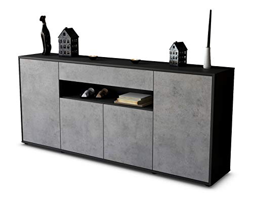 Stil.Zeit Sideboard Fiorella, Korpus anthrazit matt, Front Industrie-Design Beton (180x79x35cm) Push-to-Open Technik & Leichtlaufschienen von Stil.Zeit