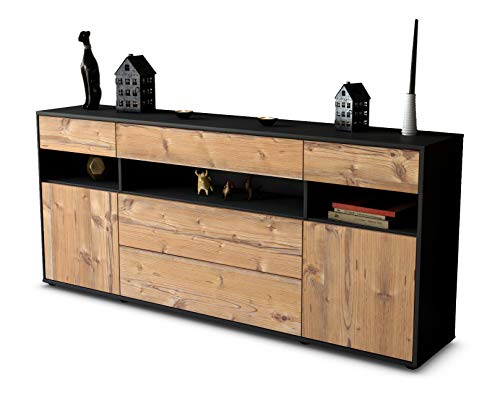 Stil.Zeit Sideboard Floria - Korpus anthrazit matt - Front Holz-Design Pinie (180x79x35cm) Push-to-Open Technik & Leichtlaufschienen von Stil.Zeit