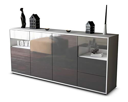 Stil.Zeit Sideboard Francesca - Korpus Weiss matt - Front Hochglanz Graphit (180x79x35cm) Push-to-Open Technik & Leichtlaufschienen von Stil.Zeit