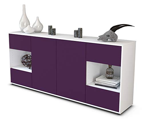 Stil.Zeit Sideboard Gaia, Korpus Weiss matt, Front Aubergine (180x79x35cm) Push-to-Open Technik & Leichtlaufschienen von Stil.Zeit