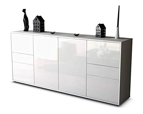 Stil.Zeit Sideboard Gemma, Korpus Weiss matt, Front Hochglanz Weiß (180x79x35cm) Push-to-Open Technik & Leichtlaufschienen von Stil.Zeit