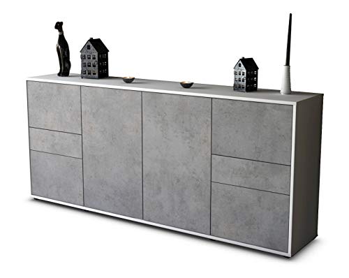 Stil.Zeit Sideboard Gemma - Korpus Weiss matt - Front Beton Optik (180x79x35cm) Push-to-Open Technik & Leichtlaufschienen von Stil.Zeit