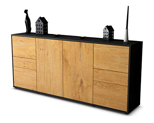Stil.Zeit Sideboard Gemma - Korpus anthrazit matt - Front Holz-Design Eiche (180x79x35cm) Push-to-Open Technik & Leichtlaufschienen von Stil.Zeit