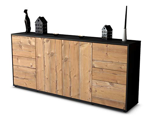 Stil.Zeit Sideboard Gemma - Korpus anthrazit matt - Front Holz-Design Pinie (180x79x35cm) Push-to-Open Technik & Leichtlaufschienen von Stil.Zeit