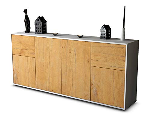 Stil.Zeit Sideboard Georgina - Korpus Weiss matt - Front Holz-Design Eiche (180x79x35cm) Push-to-Open Technik von Stil.Zeit