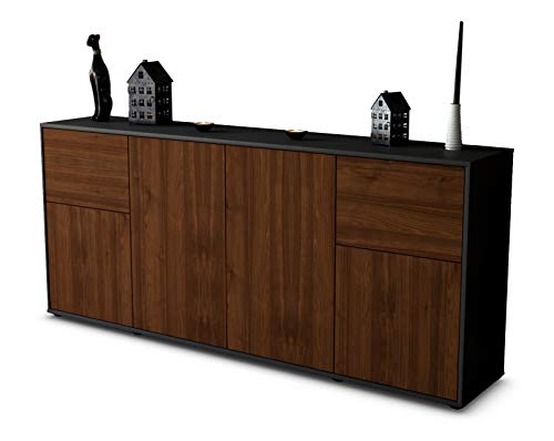 Stil.Zeit Sideboard Georgina, Korpus anthrazit matt, Front Holz-Design Walnuss (180x79x35cm) Push-to-Open Technik von Stil.Zeit