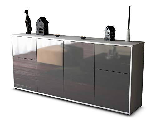 Stil.Zeit Sideboard Georgina, Korpus Weiss matt, Front Hochglanz Graphit (180x79x35cm) Push-to-Open Technik von Stil.Zeit