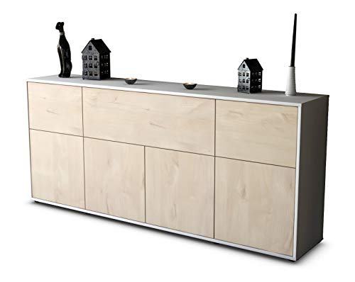 Stil.Zeit Sideboard Gianna - Korpus Weiss matt - Front Holz-Design Zeder (180x79x35cm) Push-to-Open Technik & Leichtlaufschienen von Stil.Zeit