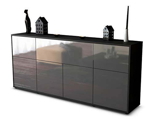 Stil.Zeit Sideboard Gianna - Korpus anthrazit matt - Front Hochglanz Graphit (180x79x35cm) Push-to-Open Technik & Leichtlaufschienen von Stil.Zeit