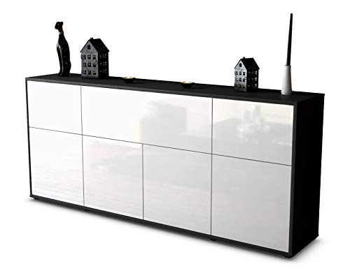 Stil.Zeit Sideboard Gianna - Korpus anthrazit matt - Front Hochglanz Weiß (180x79x35cm) Push-to-Open Technik & Leichtlaufschienen von Stil.Zeit