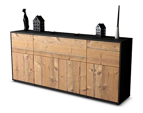 Stil.Zeit Sideboard Gianna, Korpus anthrazit matt, Front Holz-Design Pinie (180x79x35cm) Push-to-Open Technik & Leichtlaufschienen von Stil.Zeit