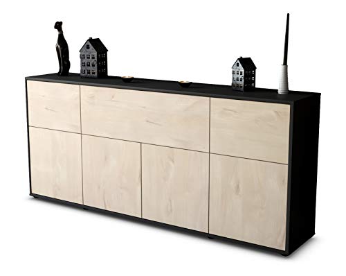 Stil.Zeit Sideboard Gianna - Korpus anthrazit matt - Front Holz-Design Zeder (180x79x35cm) Push-to-Open Technik & Leichtlaufschienen von Stil.Zeit