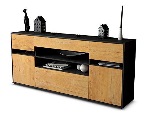 Stil.Zeit Sideboard Gina - Korpus anthrazit matt - Front Holz-Design Eiche (180x79x35cm) Push-to-Open Technik & Leichtlaufschienen von Stil.Zeit