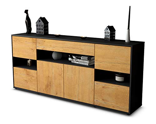 Stil.Zeit Sideboard Ginevra, Korpus anthrazit matt, Front Holz-Design Eiche (180x79x35cm) Push-to-Open Technik & Leichtlaufschienen von Stil.Zeit