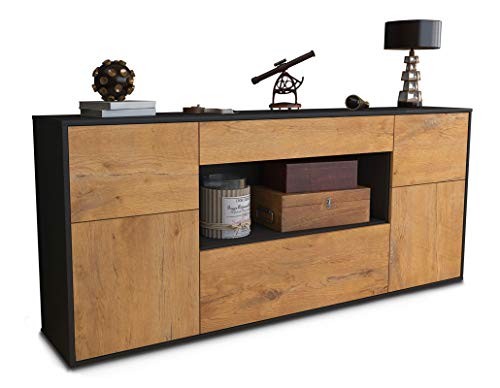 Stil.Zeit Sideboard Johannes - Korpus anthrazit matt - Front Eiche (180x79x35cm) Push-to-Open Technik & Leichtlaufschienen von Stil.Zeit