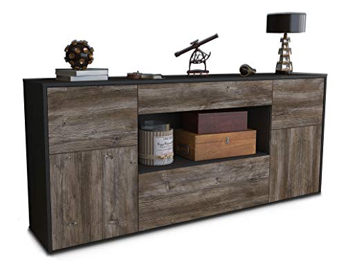 Stil.Zeit Sideboard Johannes, Korpus anthrazit matt, Front Treibholz (180x79x35cm) Push-to-Open Technik & Leichtlaufschienen von Stil.Zeit