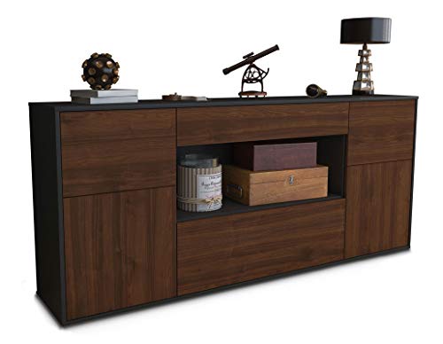 Stil.Zeit Sideboard Johannes, Korpus anthrazit matt, Front Walnuss (180x79x35cm) Push-to-Open Technik & Leichtlaufschienen von Stil.Zeit