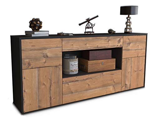 Stil.Zeit Sideboard Johannes, Korpus anthrazit matt, Pinie (180x79x35cm) Push-to-Open Technik & Leichtlaufschienen von Stil.Zeit