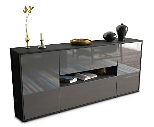 Stil.Zeit Sideboard Olaf - Korpus anthrazit matt - Front Hochglanz Graphit (180x79x35cm) Push-to-Open Technik & Leichtlaufschienen von Stil.Zeit