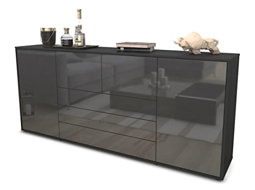 Stil.Zeit Sideboard Ole, Korpus anthrazit matt, Front Hochglanz Graphit (180x79x35cm) Push-to-Open Technik & Leichtlaufschienen von Stil.Zeit