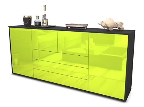 Stil.Zeit Sideboard Ole - Korpus anthrazit matt - Front Hochglanz Limettengrün (180x79x35cm) Push-to-Open Technik & Leichtlaufschienen von Stil.Zeit