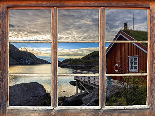 Stil.Zeit Sonnenaufgang am Fjord Norwegens Fenster im 3D-Look, Wand- oder Türaufkleber Format: 92x62cm, Wandsticker, Wandtattoo, Wanddekoration von Stil.Zeit