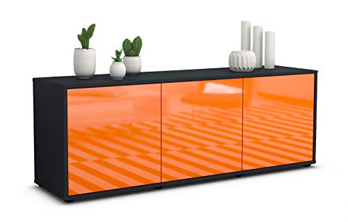 Stil.Zeit TV Schrank Lowboard Allegra - Korpus in anthrazit matt - Front im Hochglanz Design Mandarine (135x49x35cm) - mit Push to Open Technik - Made in Germany von Stil.Zeit