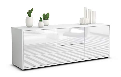 Stil.Zeit TV Schrank Lowboard Alma - Korpus in Weiss matt - Front im Hochglanz Design Weiß (135x49x35cm) - mit Push to Open Technik und hochwertigen Leichtlaufschienen - Made in Germany von Stil.Zeit