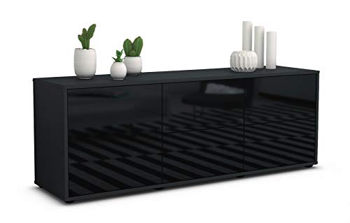 Stil.Zeit TV Schrank Lowboard Aloisia, Korpus anthrazit matt, Front Hochglanz Design Schwarz (135x49x35cm), Push to Open Technik & Leichtlaufschienen von Stil.Zeit