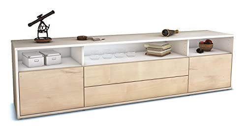 Stil.Zeit TV Schrank Lowboard - Andrew - Korpus Weiss matt - Front Holz-Design Zeder - (180x49x35cm) - Push to Open Technik & hochwertigen Leichtlaufschienen - Made in Germany von Stil.Zeit