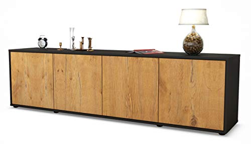 Stil.Zeit TV Schrank Lowboard Antonia, Korpus anthrazit matt, Front Holz-Design Eiche (180x49x35cm), mit Push-to-Open Technik von Stil.Zeit