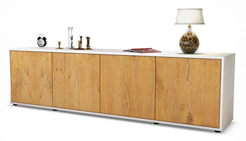 Stil.Zeit TV Schrank Lowboard Antonia, Korpus Weiss matt, Front Holz-Design Eiche (180x49x35cm), mit Push-to-Open Technik von Stil.Zeit