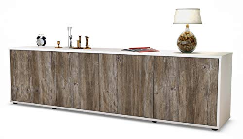 Stil.Zeit TV Schrank Lowboard Antonia, Korpus Weiss matt, Front Holz-Design Treibholz (180x49x35cm), mit Push-to-Open Technik von Stil.Zeit