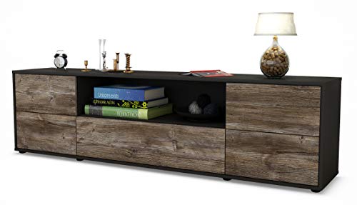 Stil.Zeit TV Schrank Lowboard Atlanta, Korpus anthrazit matt, Front Holz-Design Treibholz (180x49x35cm), mit Push-to-Open Technik & Leichtlaufschienen von Stil.Zeit